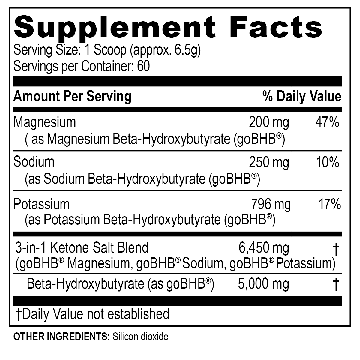 Brain Ketone supplement facts panel