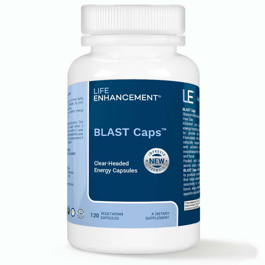 Life Enhancement - Blast Caps - Focus Supplement with Bioavailable B12 & Bioactive Folate - Energy Pills for Improved Attention & Concentration - Nootropic Capsules with Vitamins & Amino Acids - 60 Count
